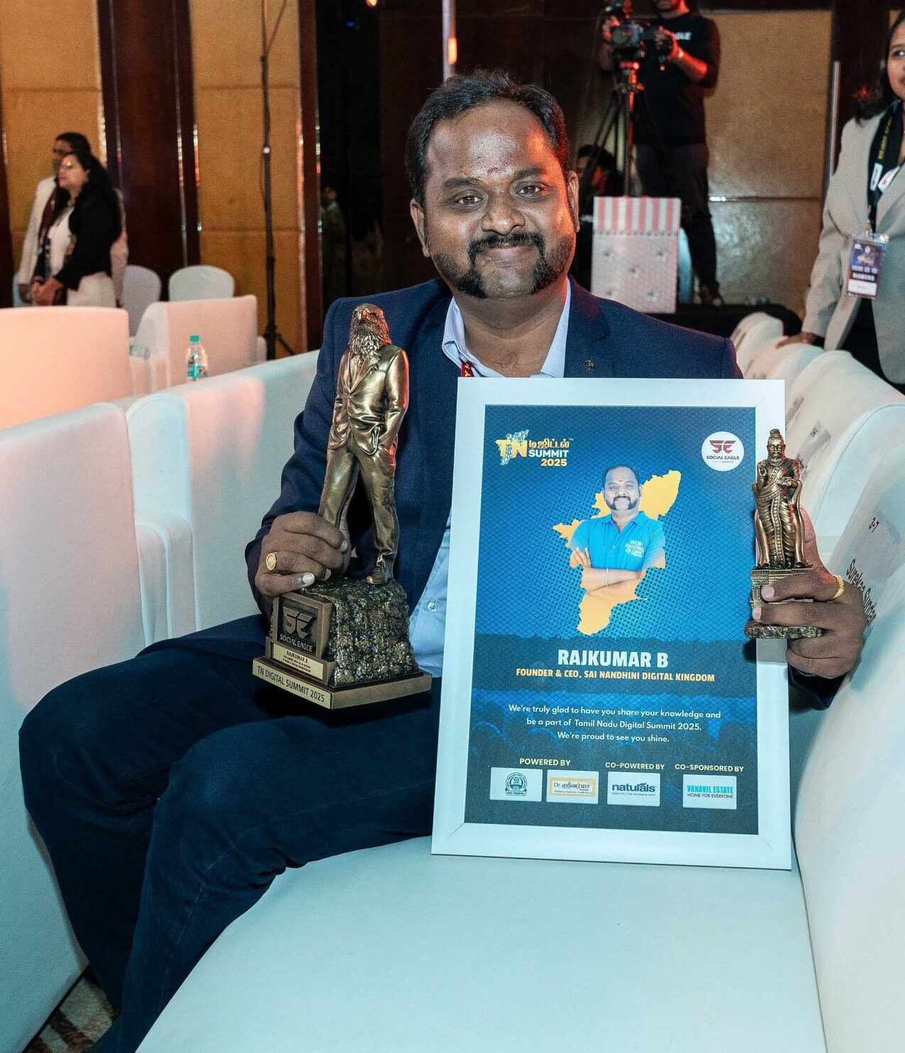 "Sharp Kumar at Tamil Nadu Digital Summit 2025 representing Sai Nandhini Digital Kingdom"